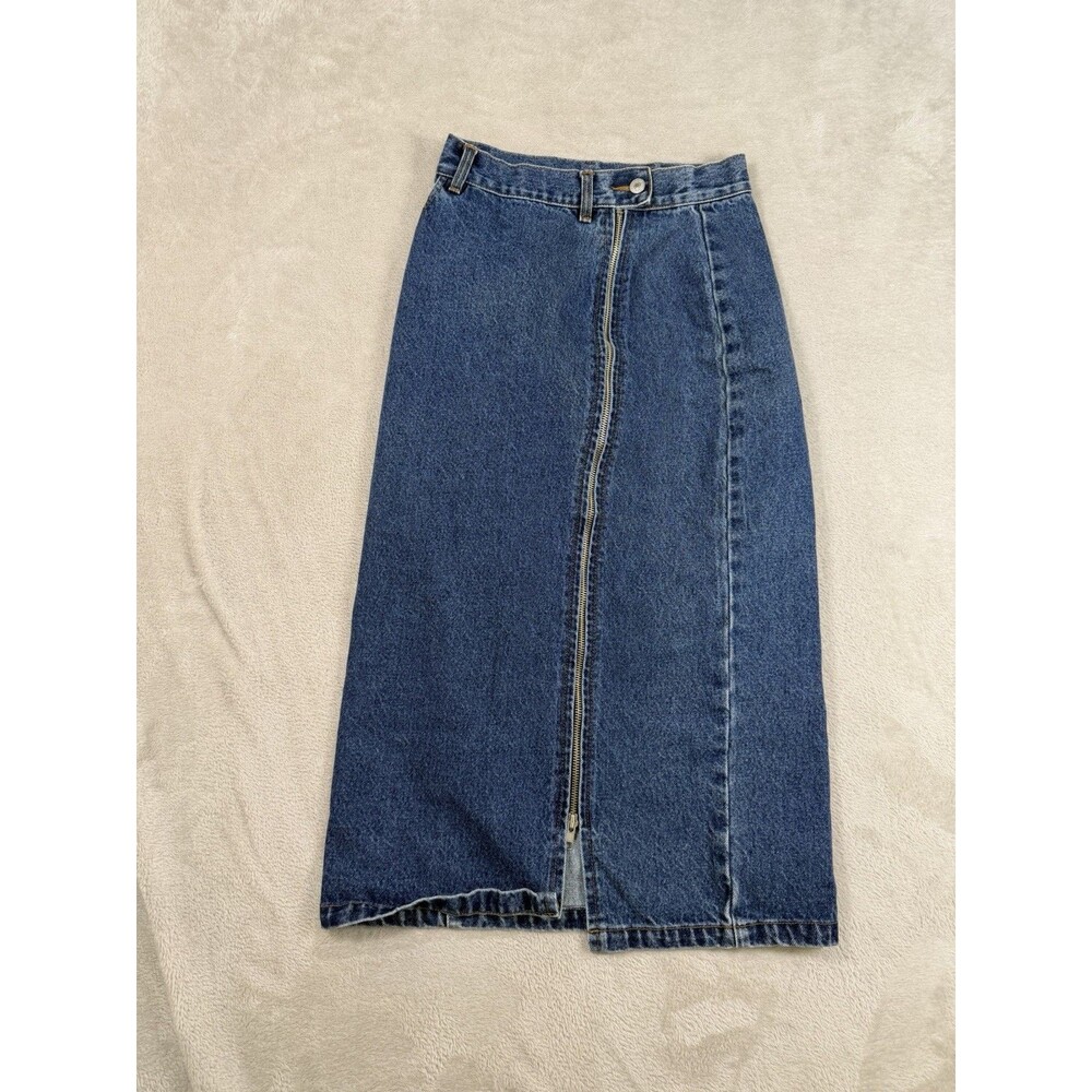 Early 90s Vintage JORDACHE Denim Maxi Skirt Full Zip Kick Split Size 6 Grunge